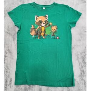 Marvel Top Womens L‎ Green Holiday Rocket Around The Christmas Tree Groot Casual